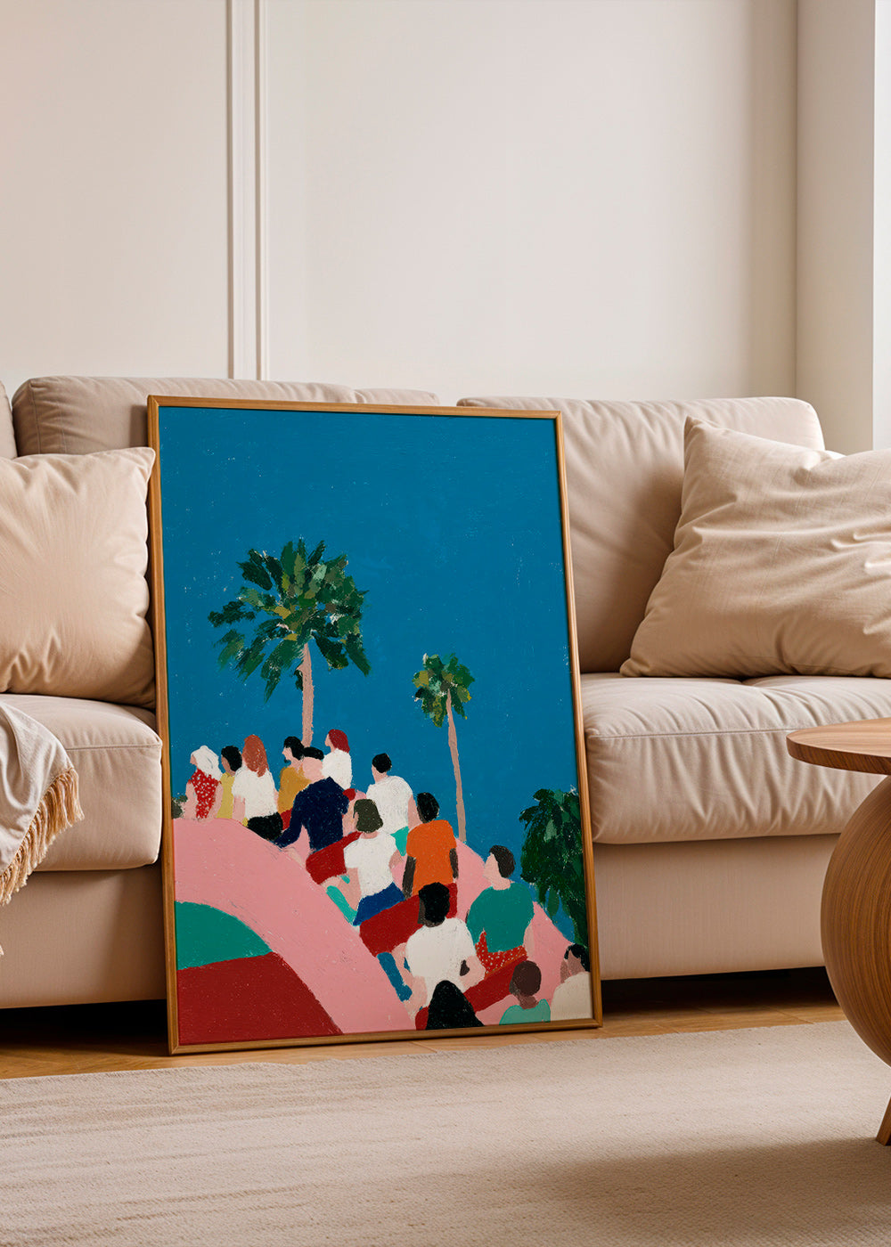 Illustratie menigte op attractie met palmbomen