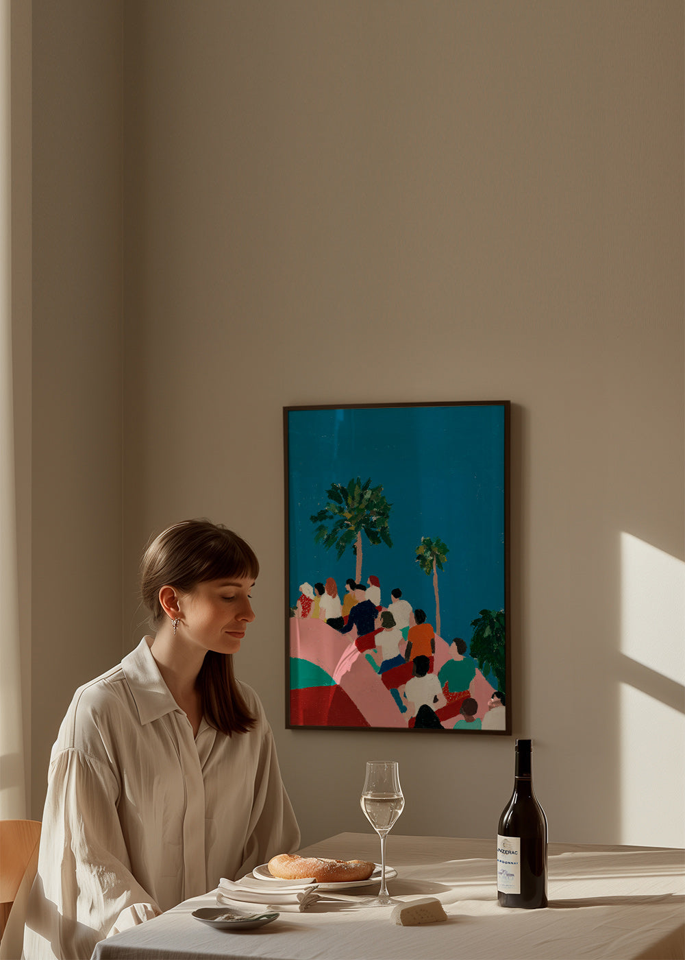 Illustratie menigte op attractie met palmbomen