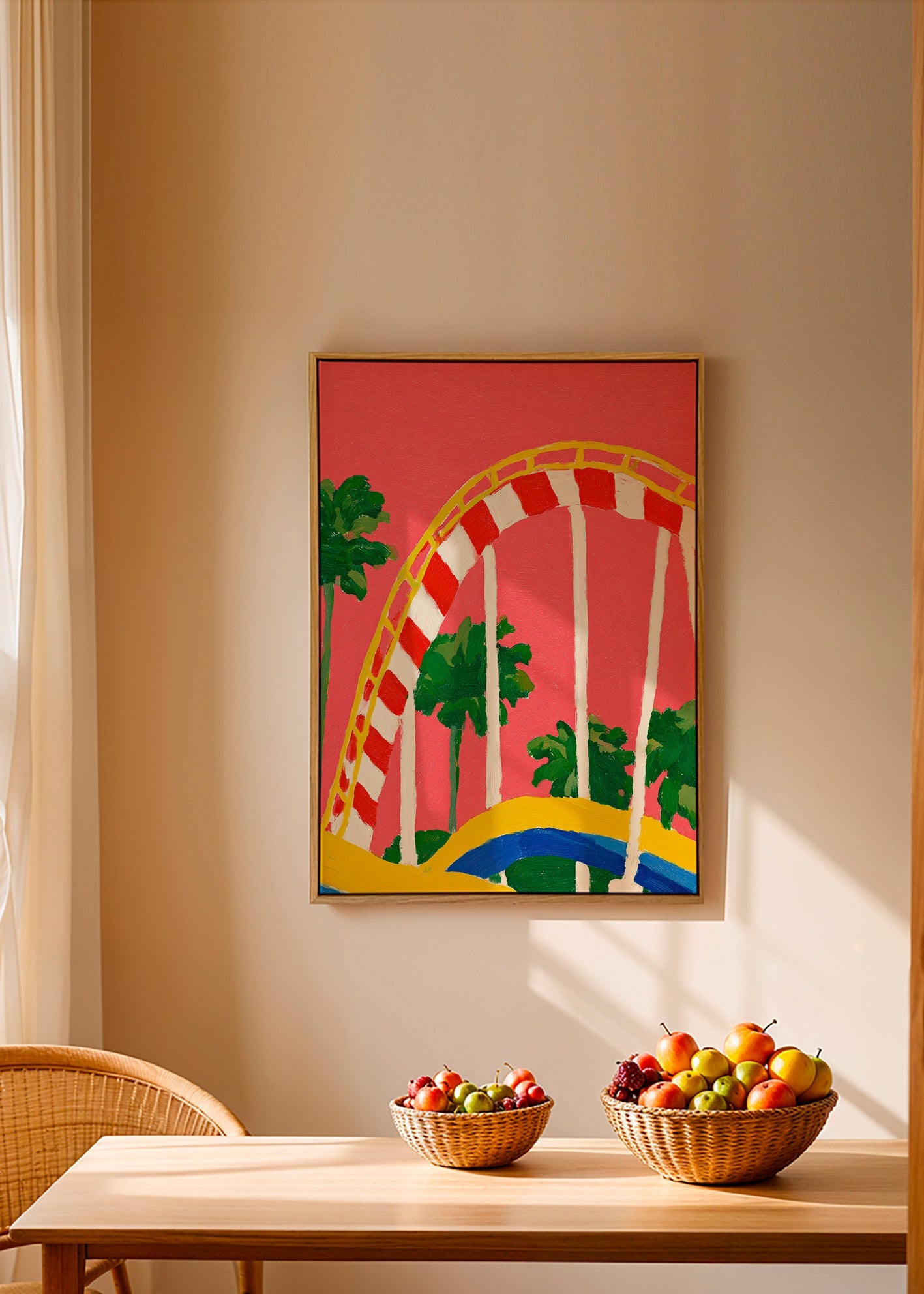 Botanische print met palmen en kleurrijke boog