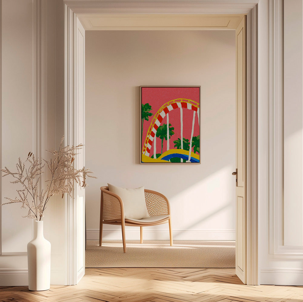 Botanische print met palmen en kleurrijke boog