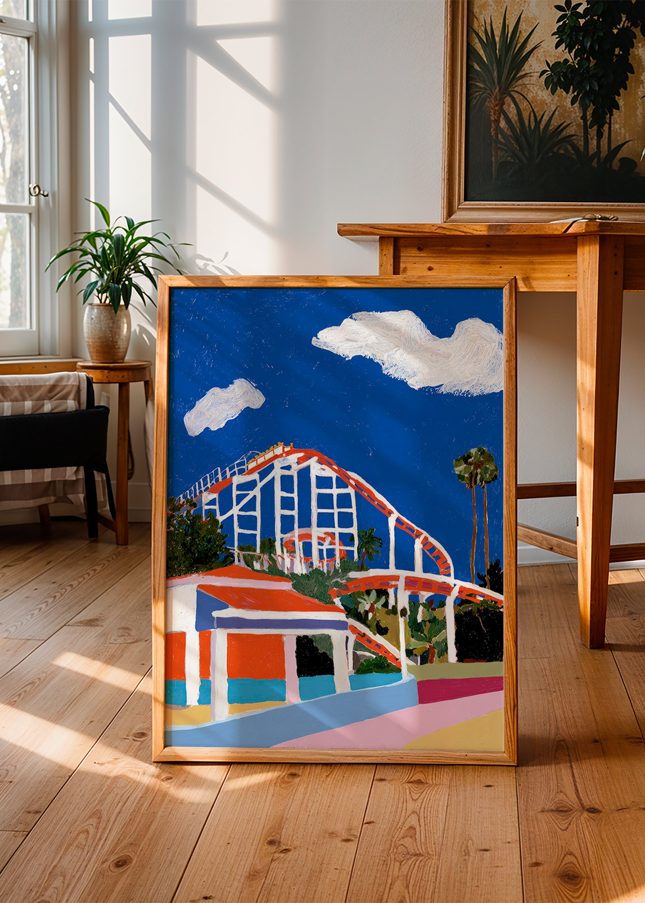 Kleurrijke illustratie van attractiepark