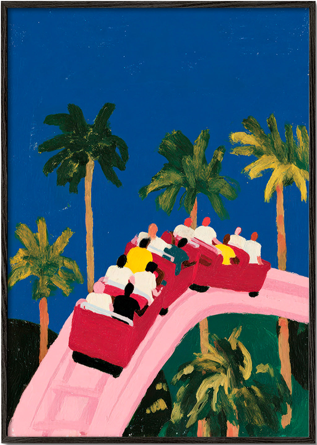 Botanische poster met palmen en roze achtbaan