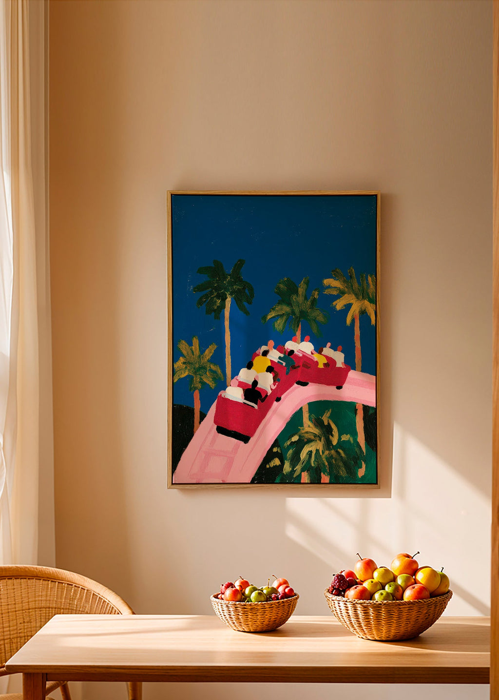Botanische poster met palmen en roze achtbaan
