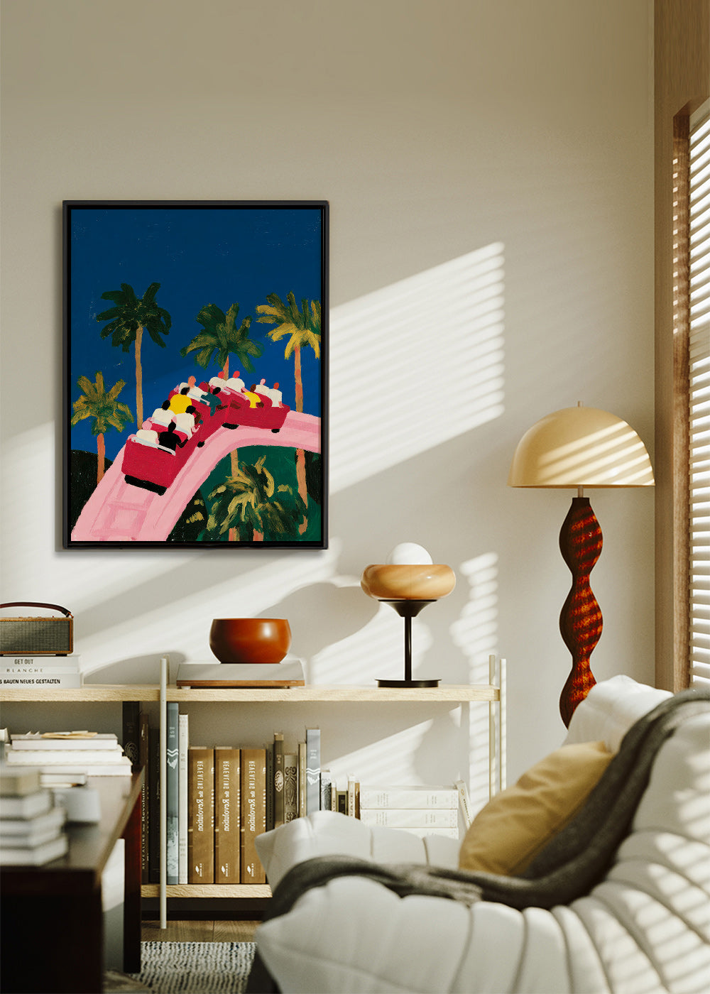 Botanische poster met palmen en roze achtbaan