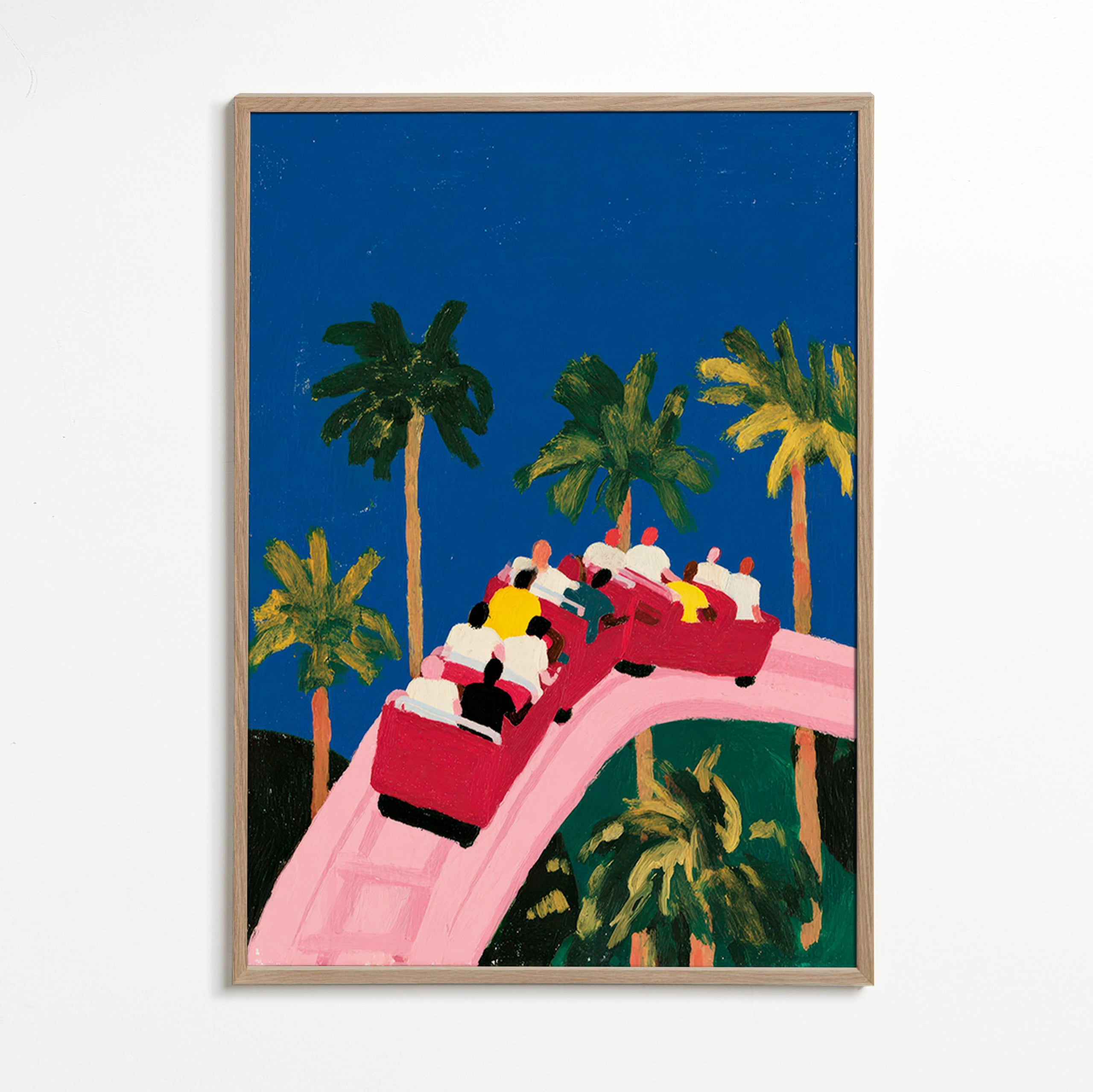 Botanische poster met palmen en roze achtbaan