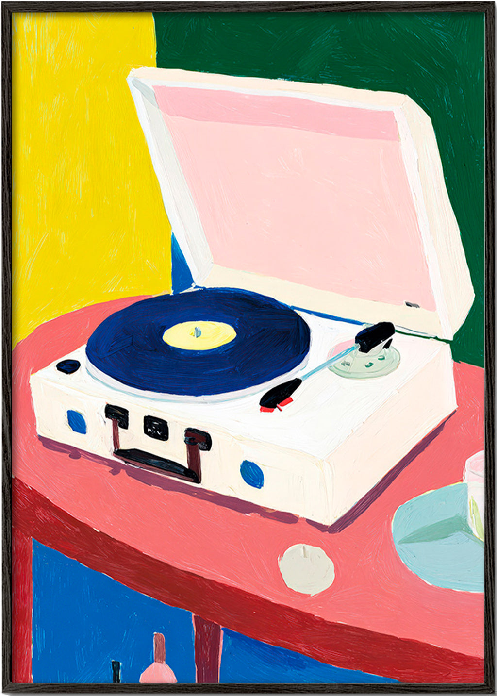 Illustratie: vintage platenspeler op tafel