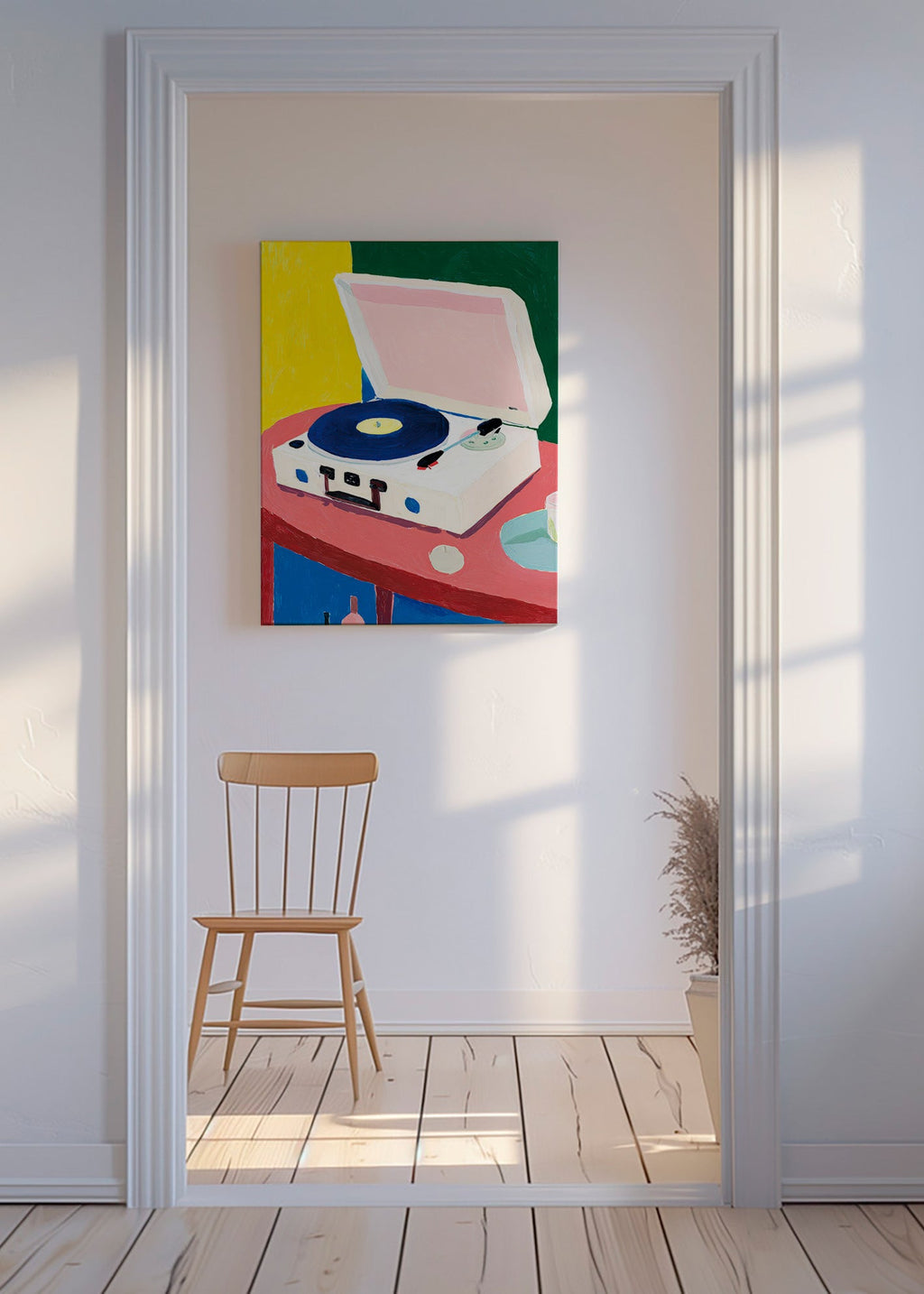 Illustratie: vintage platenspeler op tafel