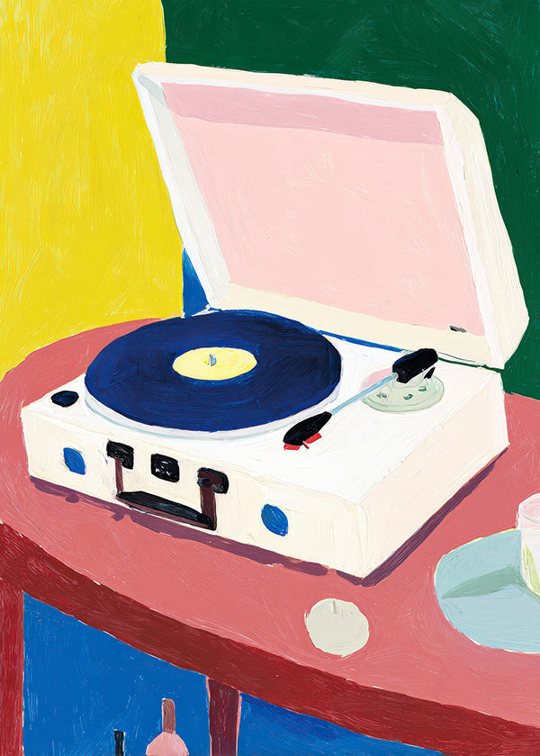 Illustratie: vintage platenspeler op tafel