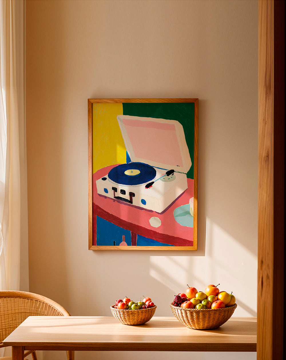 Illustratie: vintage platenspeler op tafel