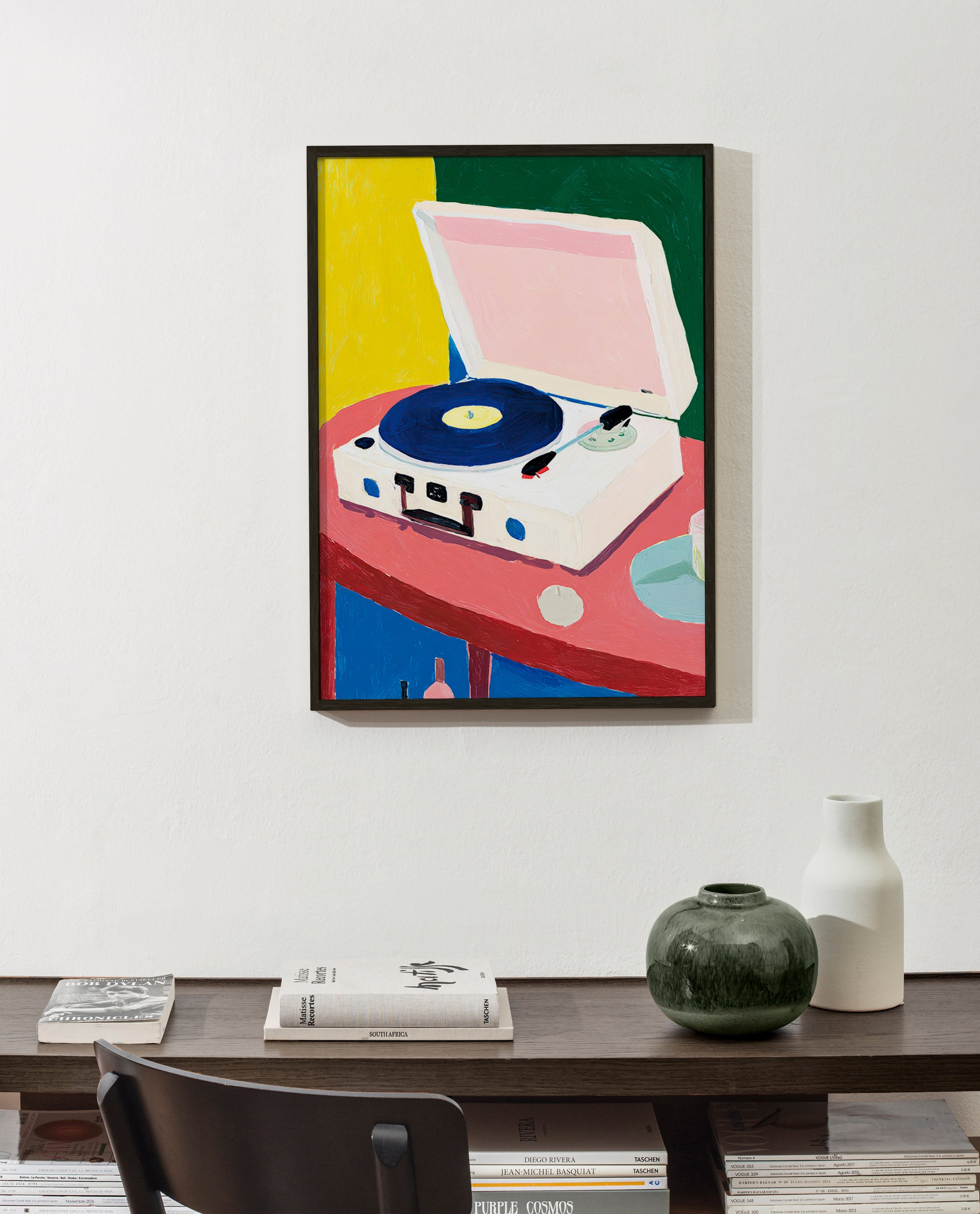 Illustratie: vintage platenspeler op tafel