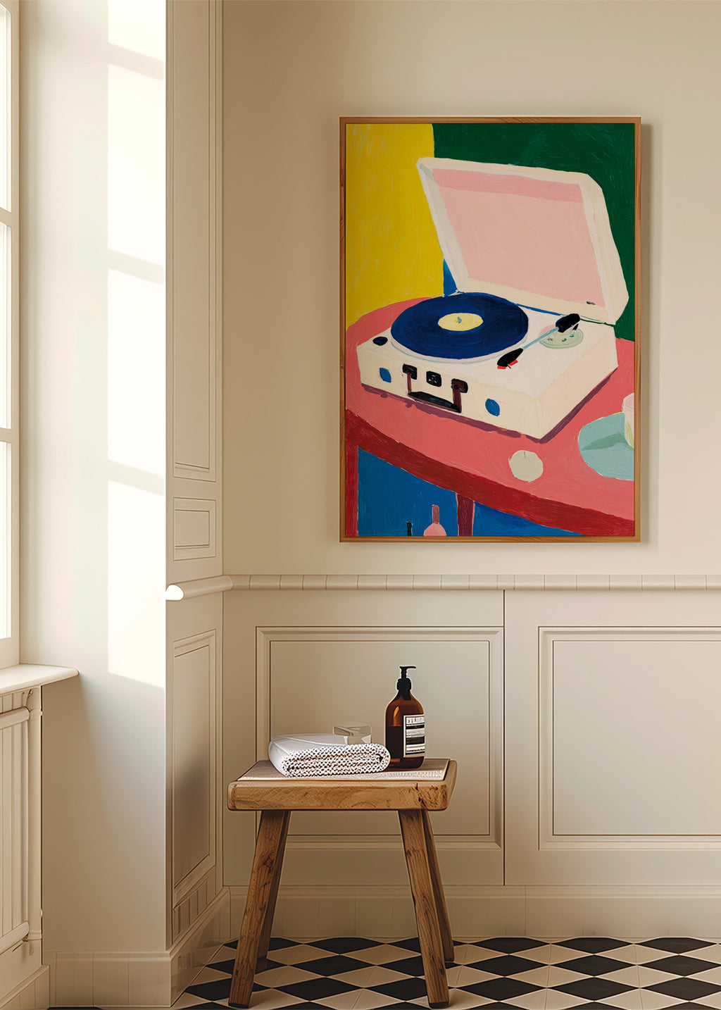 Illustratie: vintage platenspeler op tafel