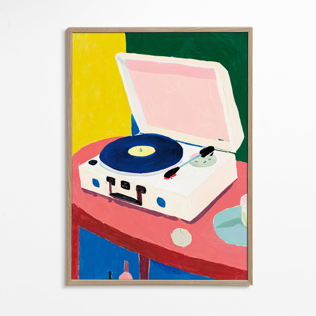 Illustratie: vintage platenspeler op tafel