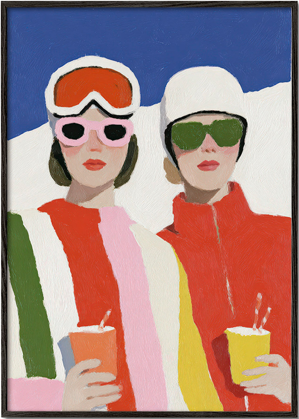 Illustratie après-ski duo in retro stijl
