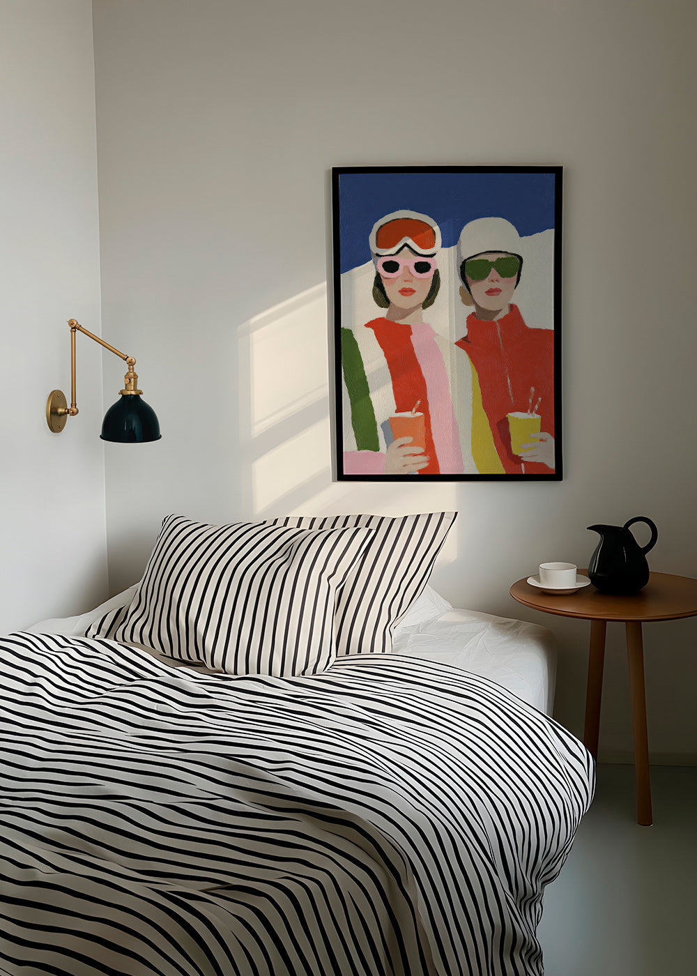 Illustratie après-ski duo in retro stijl