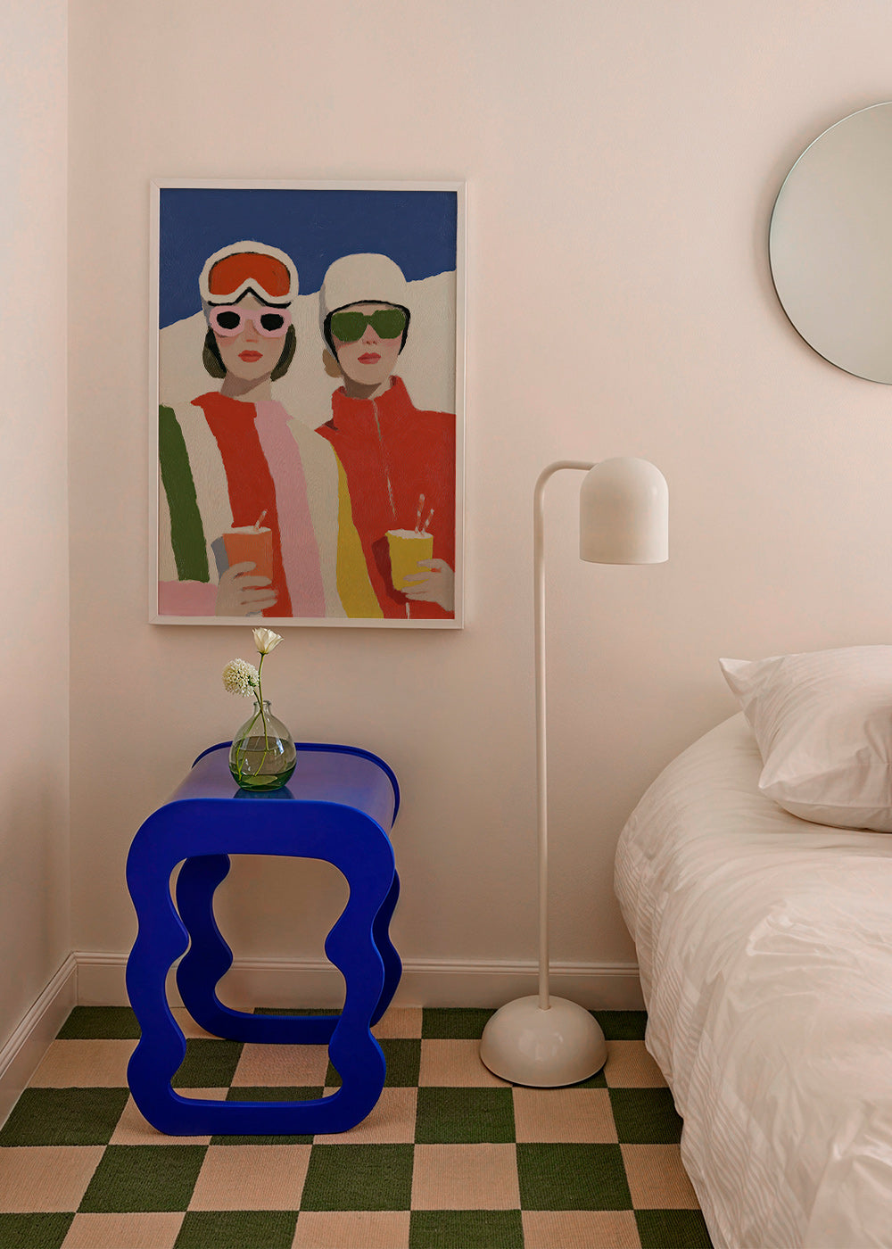 Illustratie après-ski duo in retro stijl