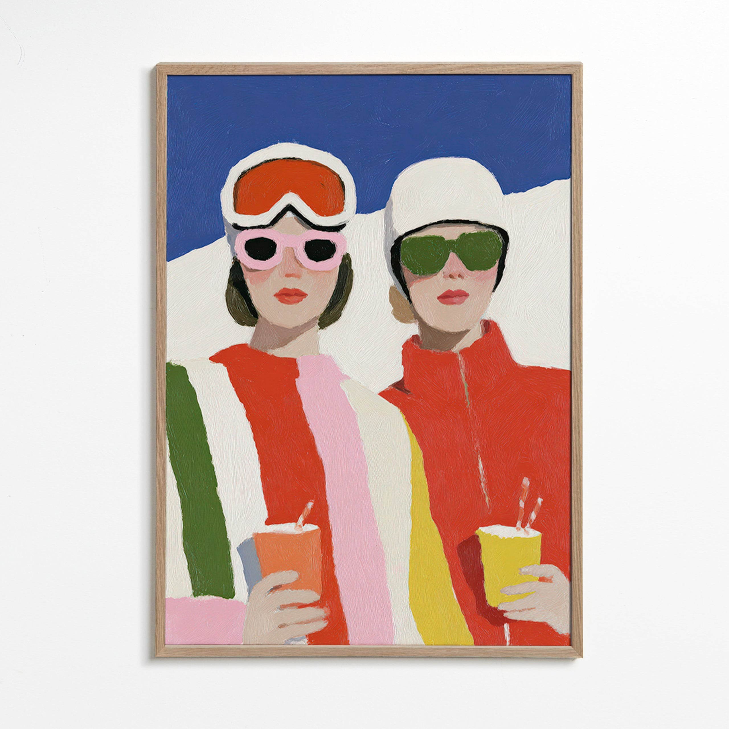 Illustratie après-ski duo in retro stijl