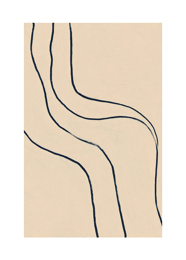 Minimalistisch kunstwerk met vloeiende lijnen op beige