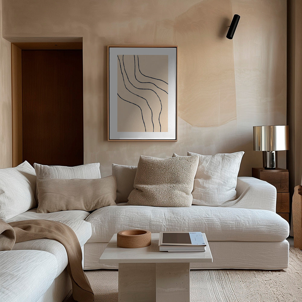 Minimalistisch kunstwerk met organische lijnen beige