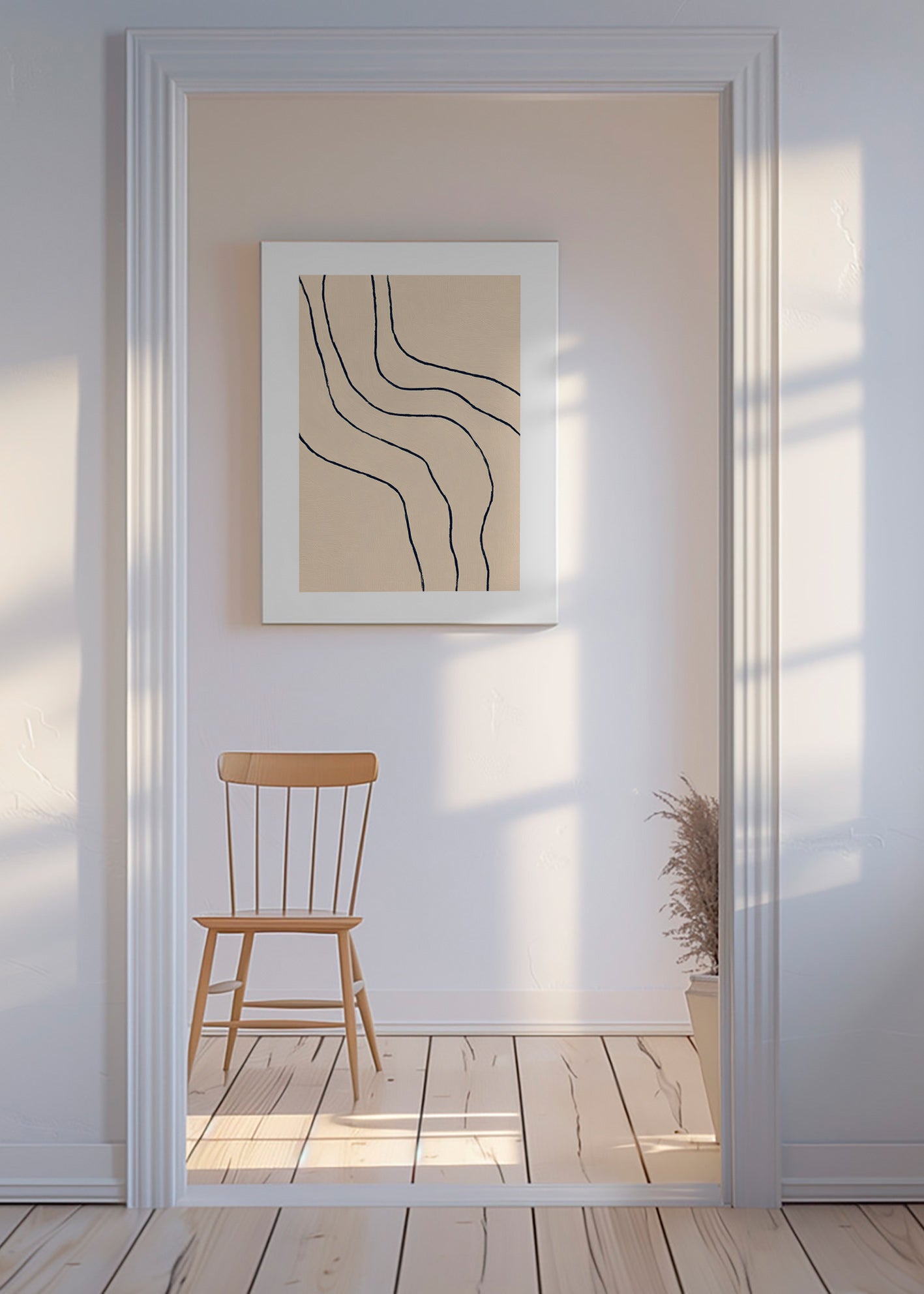 Minimalistisch kunstwerk met organische lijnen beige