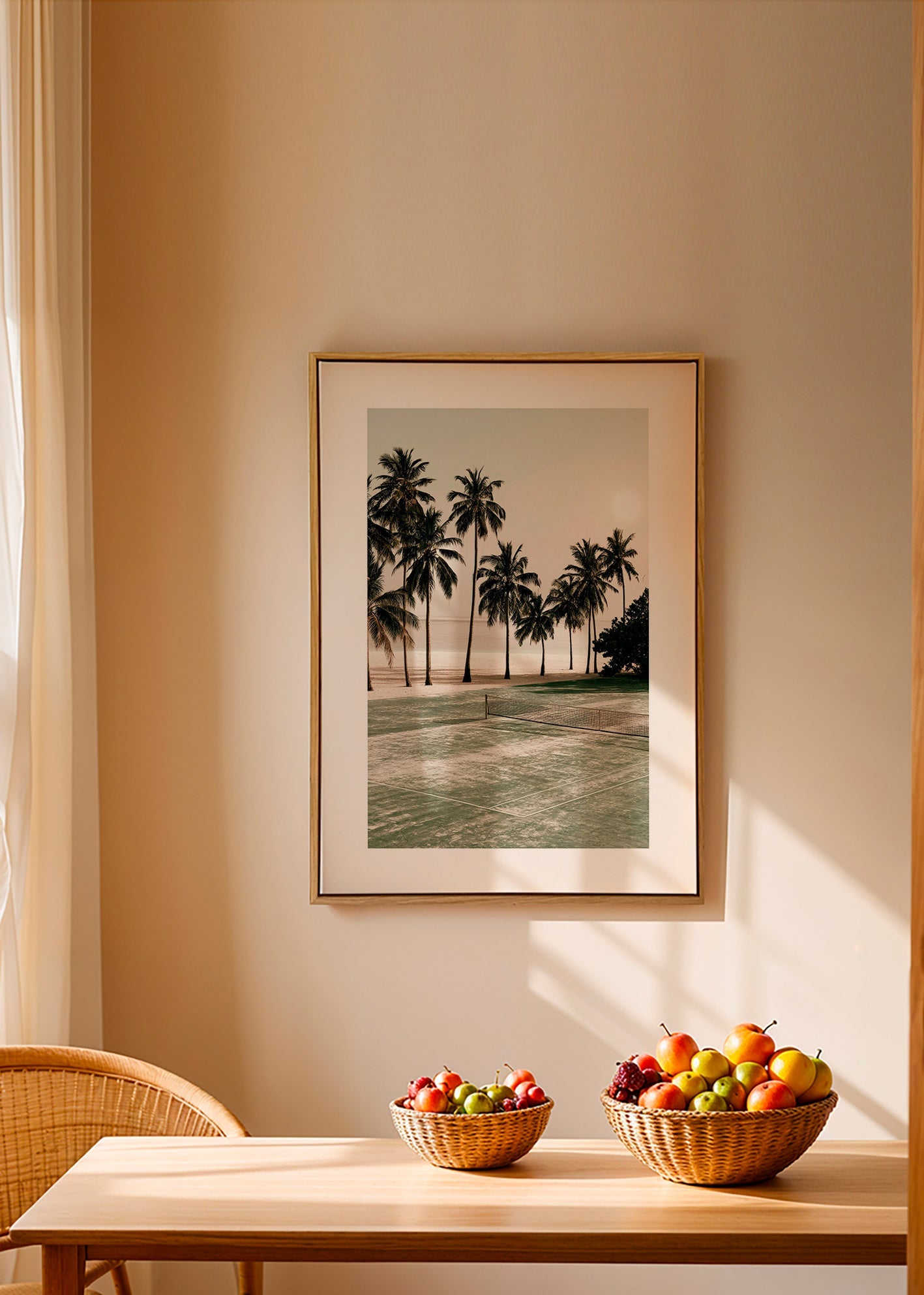Landschap kunst met palmbomen en een tennisbaan