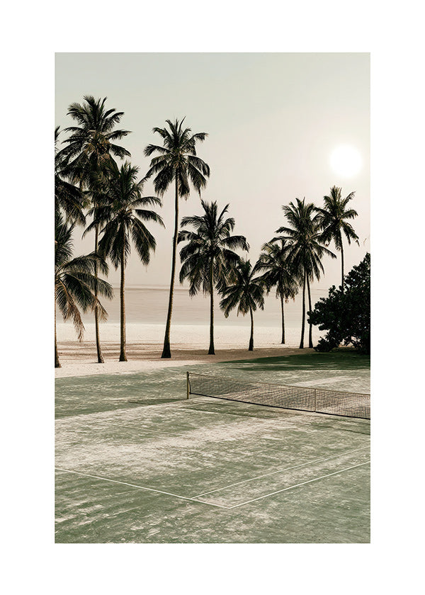 Landschap kunst met palmbomen en een tennisbaan