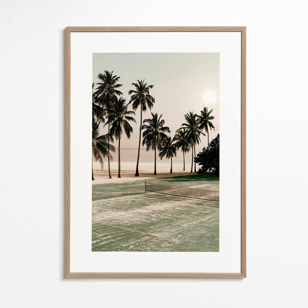 Landschap kunst met palmbomen en een tennisbaan