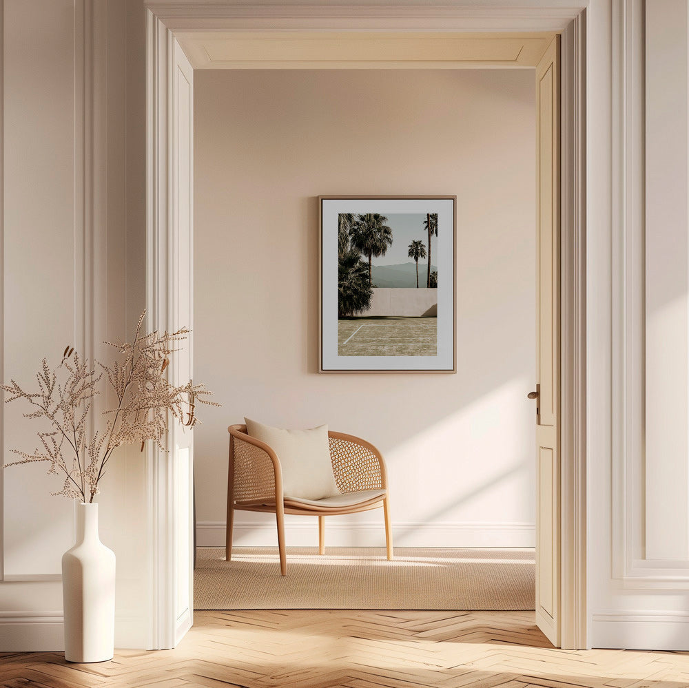 Landschap kunst met palmen en minimalistische muur