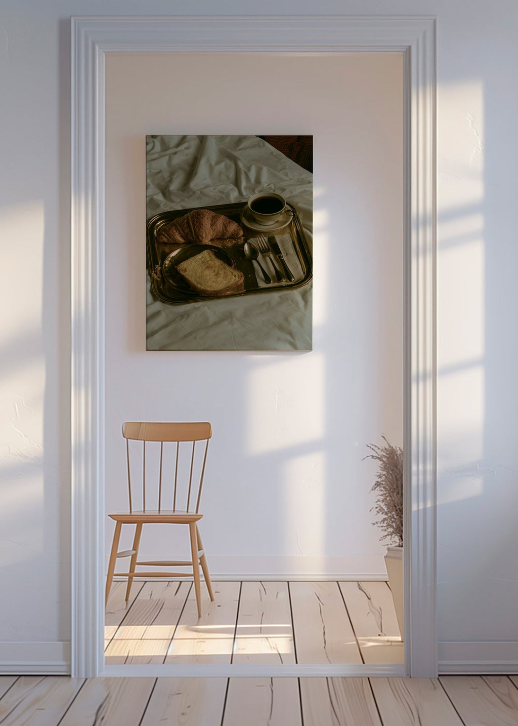 Keuken kunst met ontbijt op dienblad