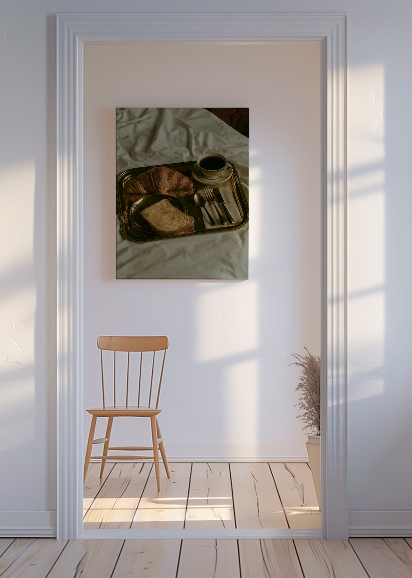 Keuken kunst met ontbijt op dienblad