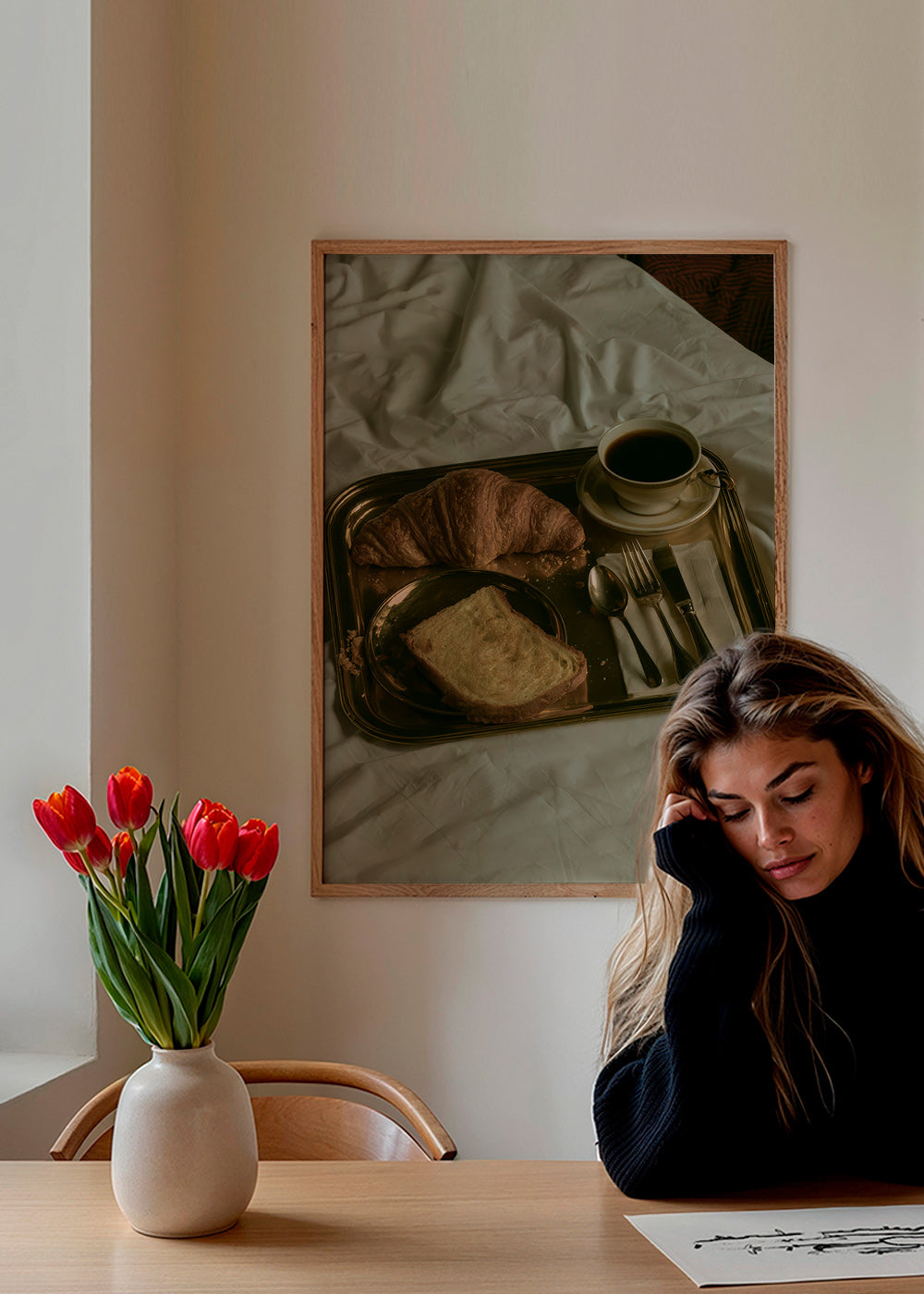 Keuken kunst met ontbijt op dienblad