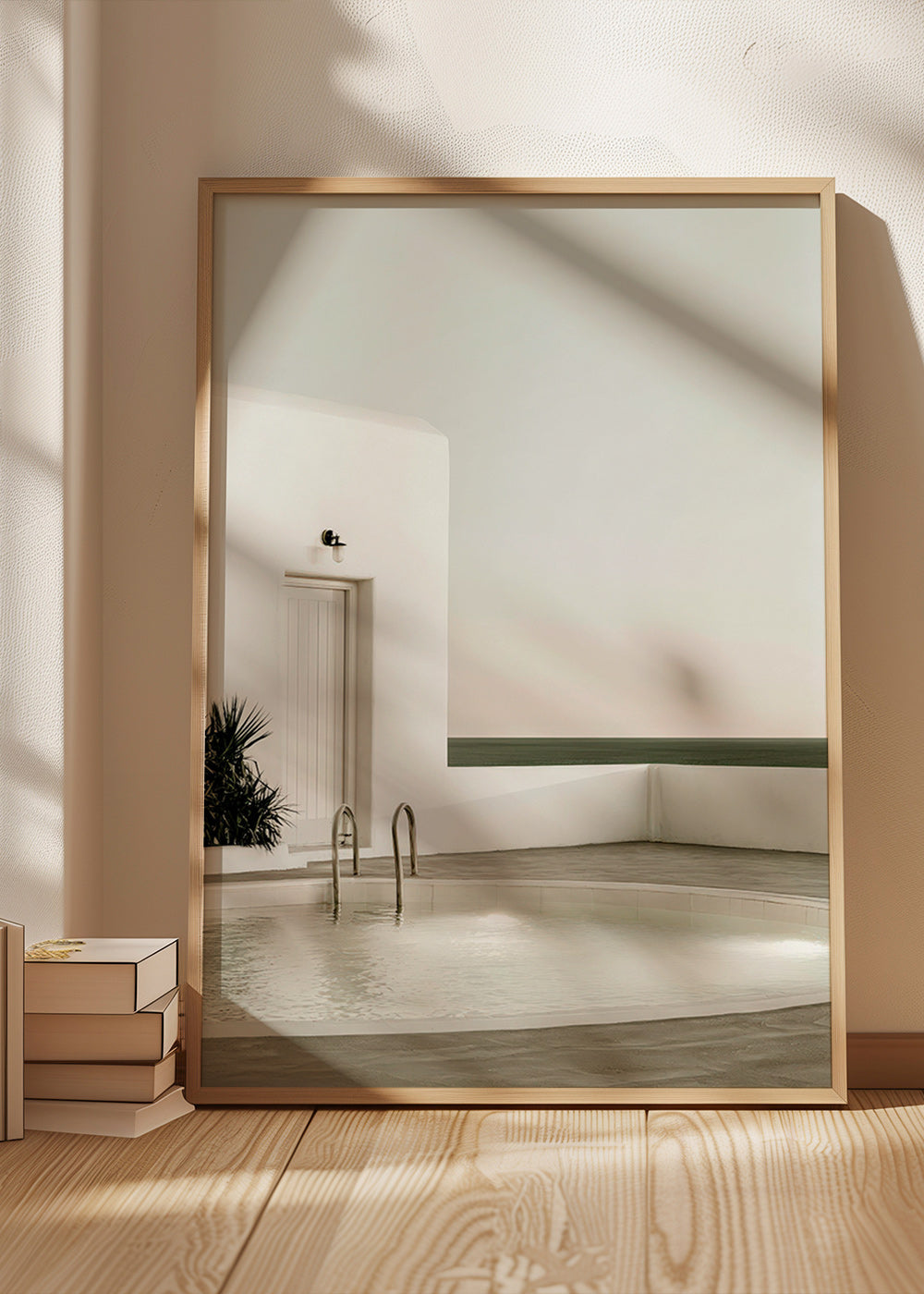 Fotografie van minimalistisch zwembad en witte architectuur