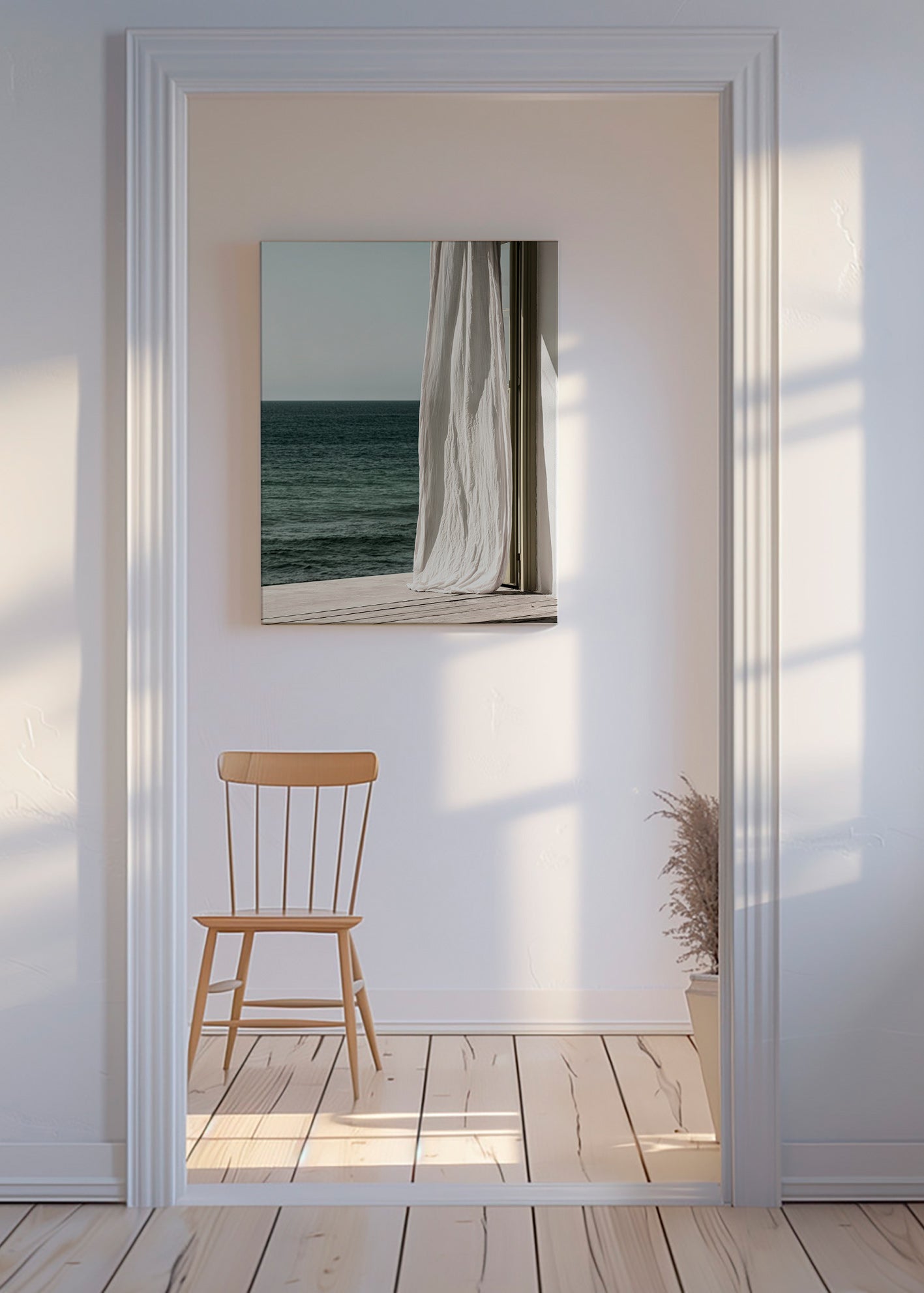Landschapskunst met gordijn aan zee