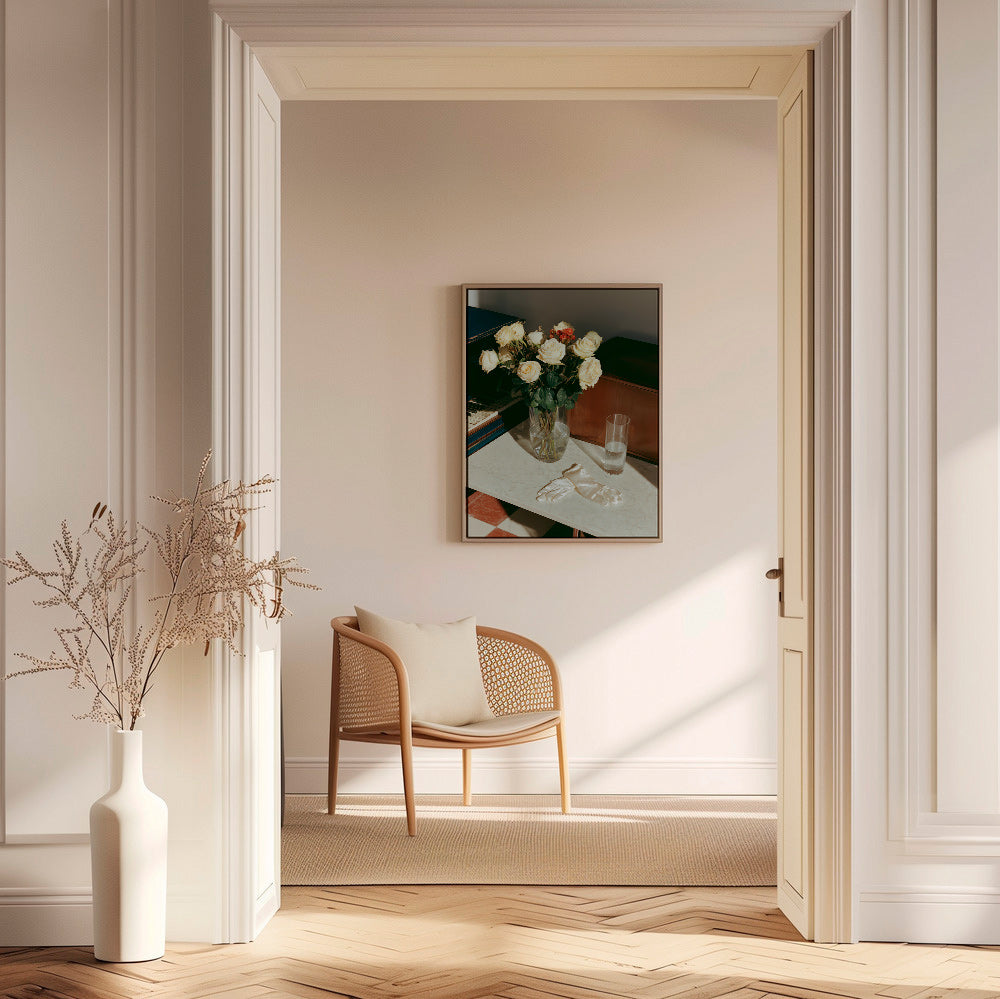 Botanische poster met witte rozen