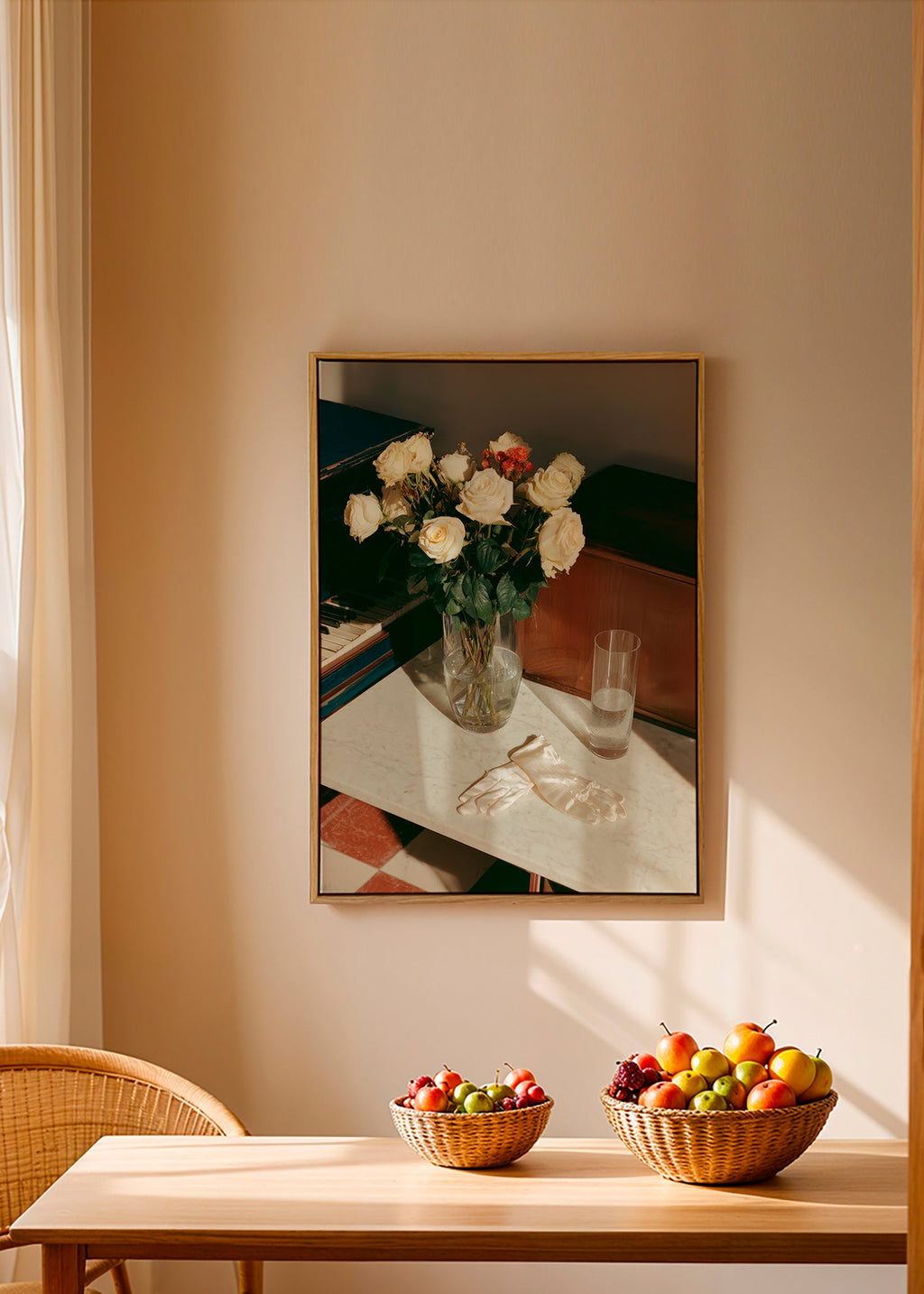 Botanische poster met witte rozen