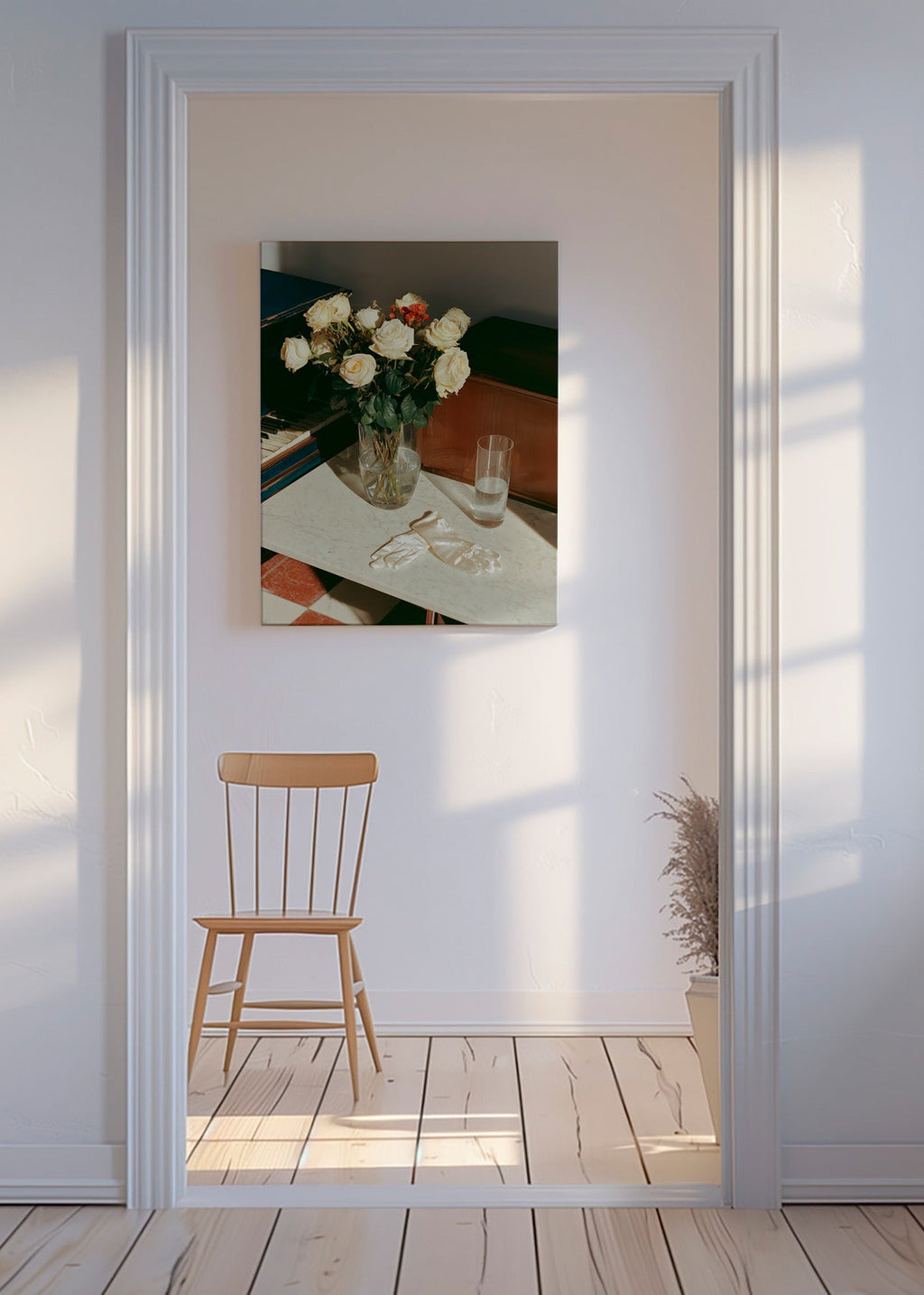 Botanische poster met witte rozen