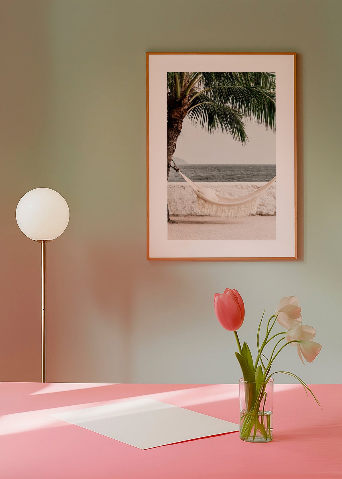 Landschapskunst met hangmat en palmboom