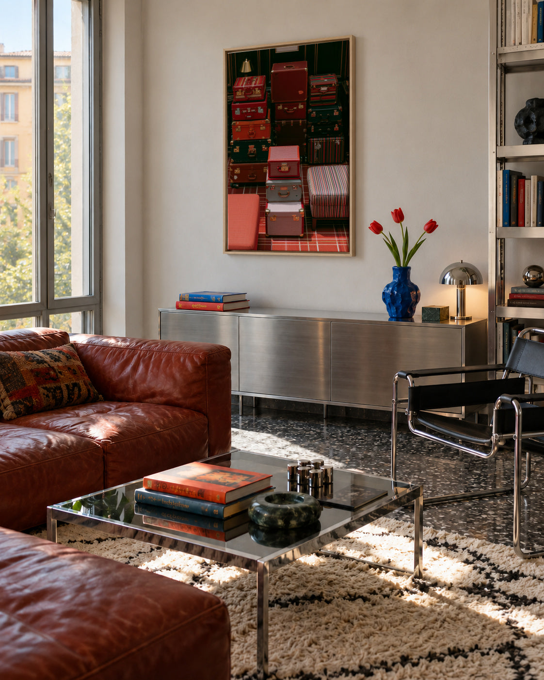 Red Luggage - Framed canvas in an interior