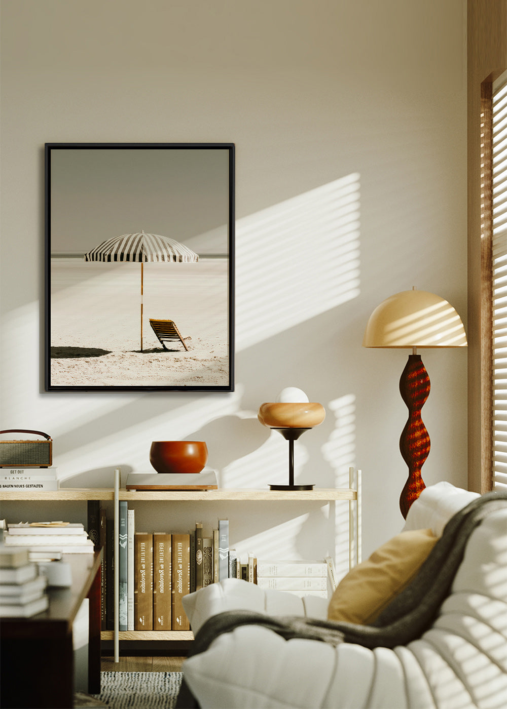 Landschapsposter met eenzame parasol