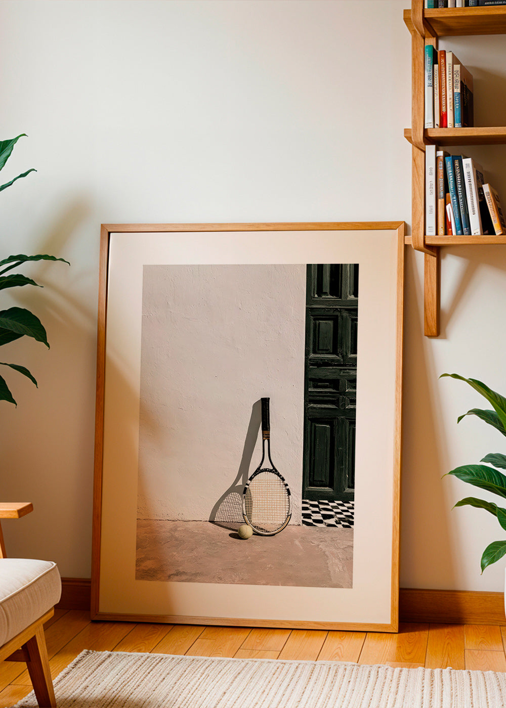 Sportkunst met tennisracket en bal