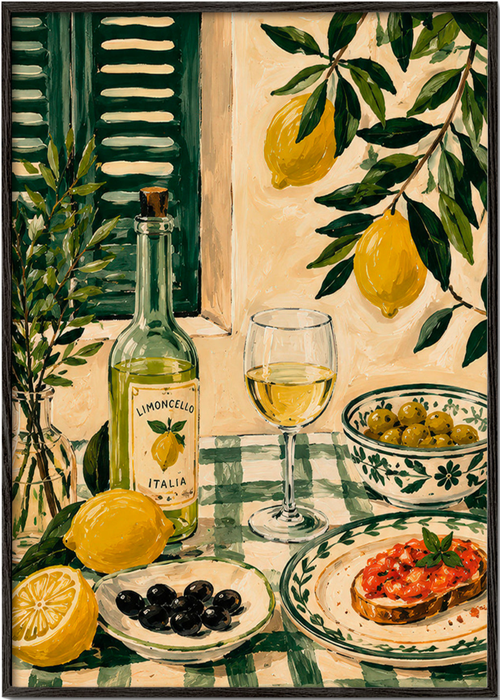 Keuken kunst: stilleven met citroen en limoncello