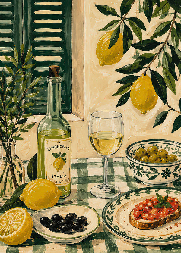 Keuken kunst: stilleven met citroen en limoncello