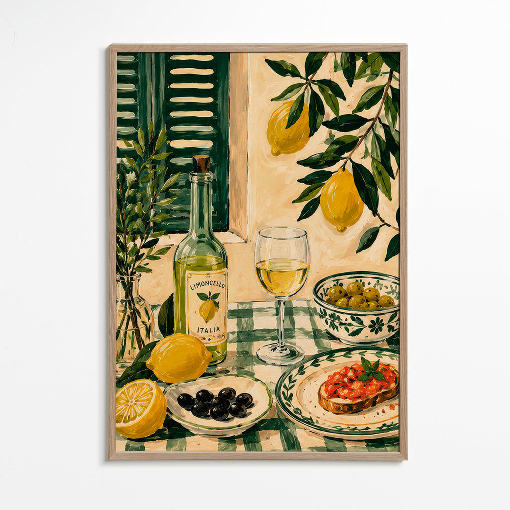 Keuken kunst: stilleven met citroen en limoncello