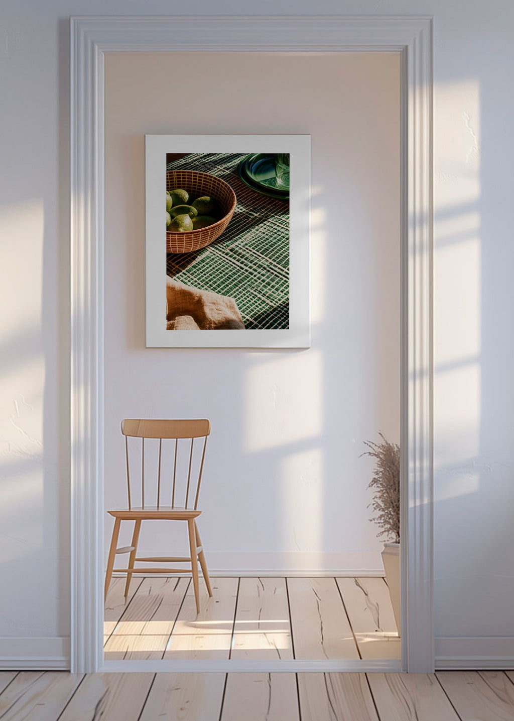 Keuken kunst met limoenen in kom en grafische doek
