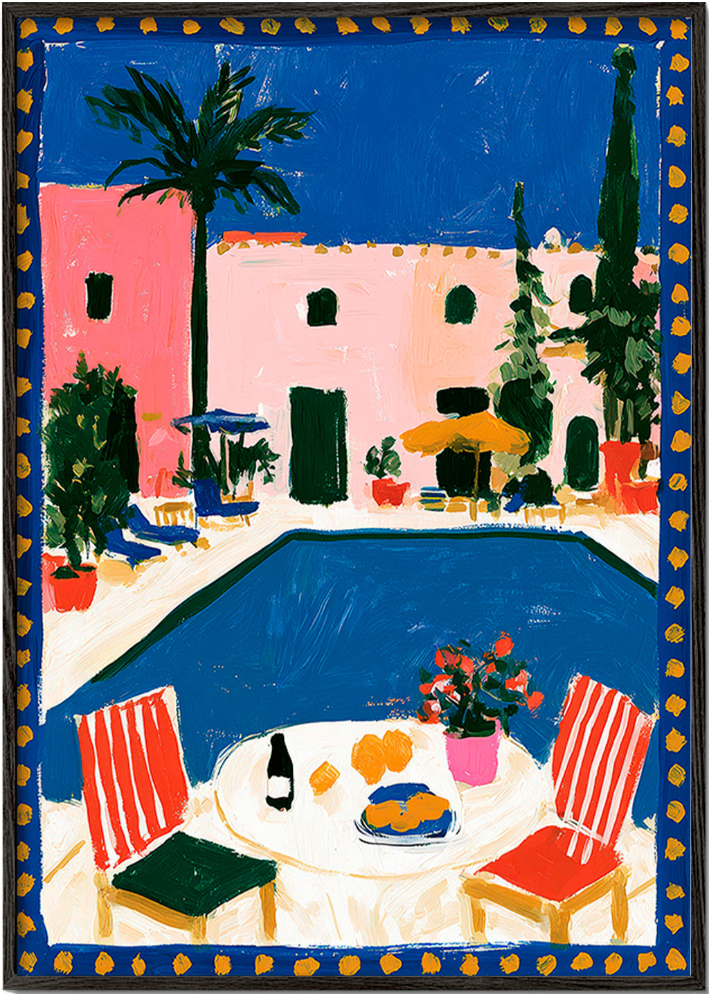Reisposter: roze villa met zwembad