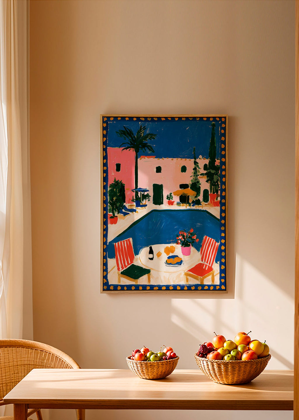 Reisposter: roze villa met zwembad