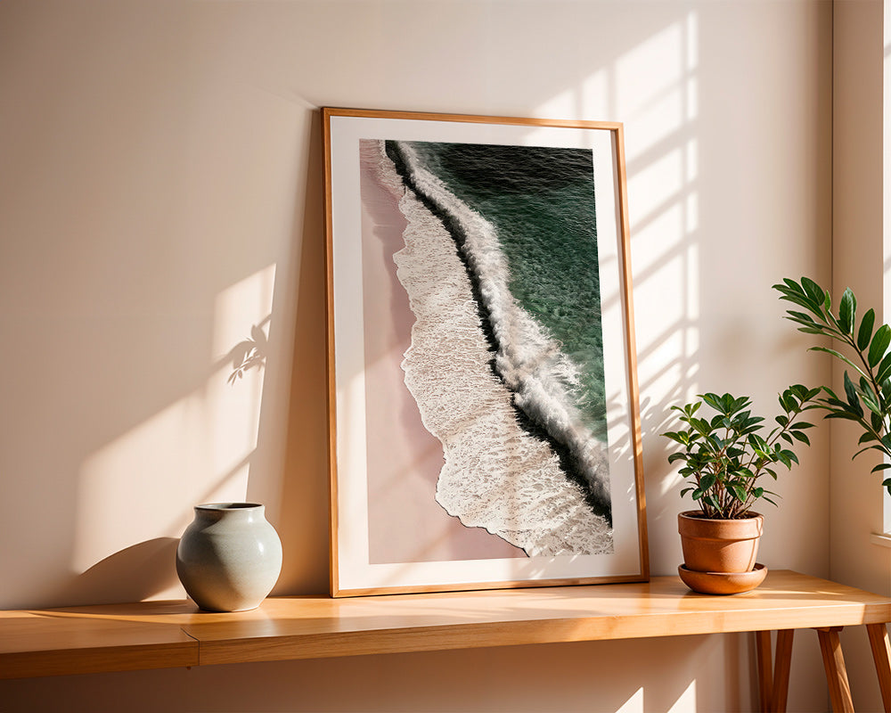 Landschap kunst: roze kust luchtfoto