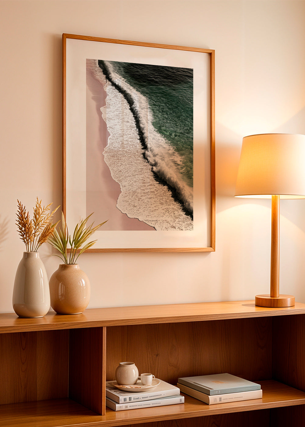 Landschap kunst: roze kust luchtfoto