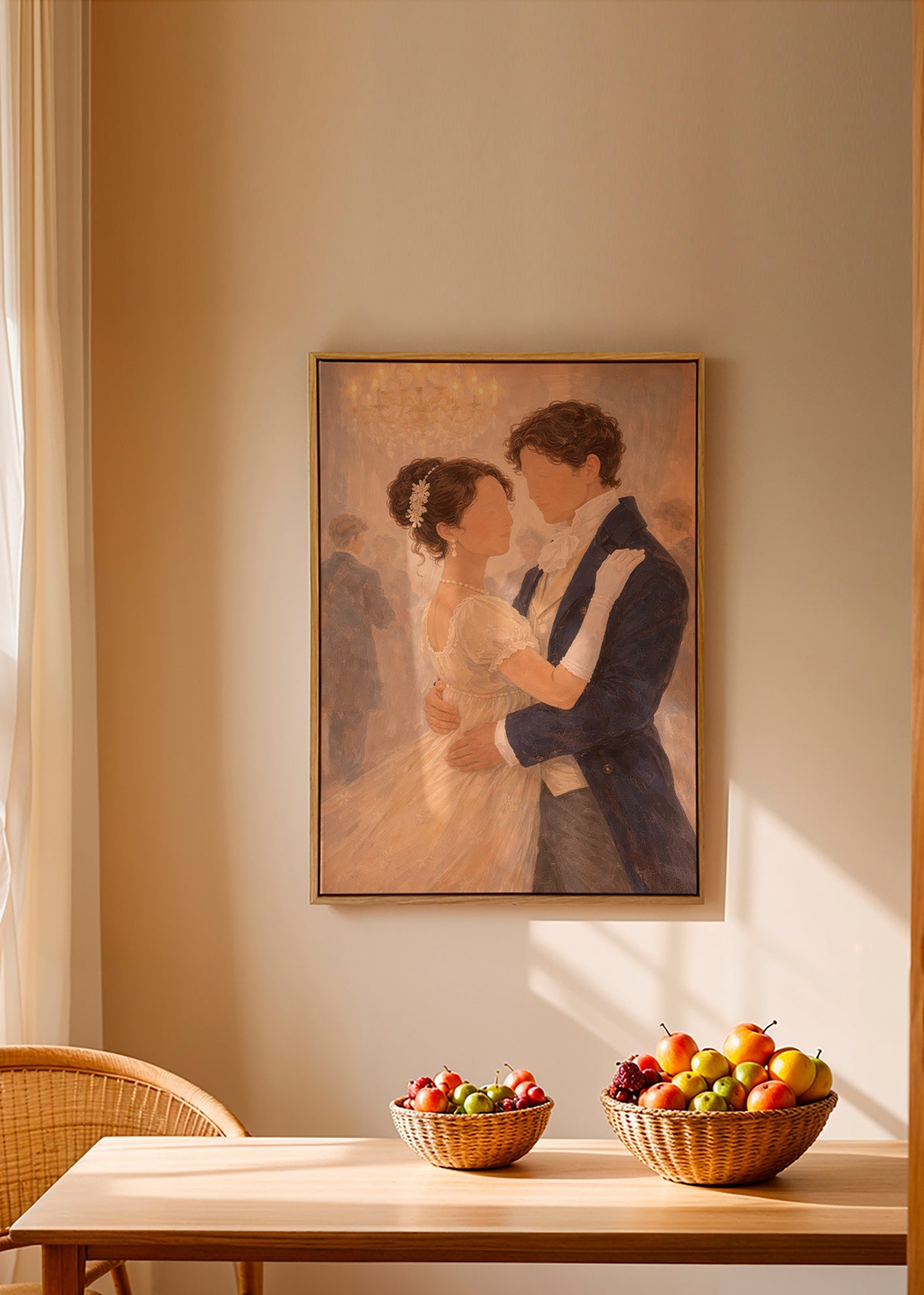 Illustratie van een romantische dans in een vintage zaal