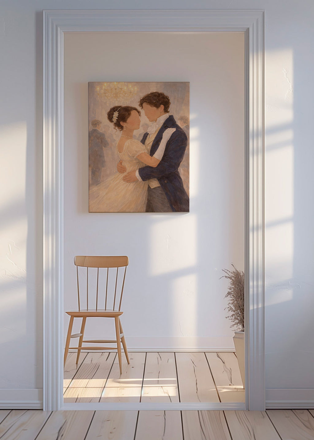Illustratie van een romantische dans in een vintage zaal