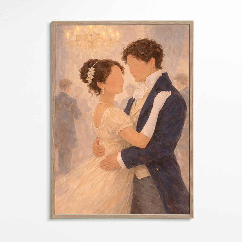 Illustratie van een romantische dans in een vintage zaal